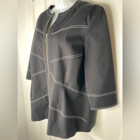 Ming Wang NWT Black Zip-Up Jacket with White Stitching Size L - Picture 4 of 9